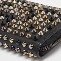 Christian Louboutin Black Leather Spikes Panettone Zip Around Wallet