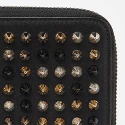 Christian Louboutin Black Leather Spikes Panettone Zip Around Wallet