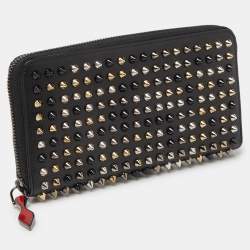 Christian Louboutin Black Leather Spikes Panettone Zip Around Wallet