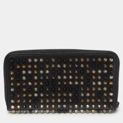 Christian Louboutin Black Leather Spikes Panettone Zip Around Wallet