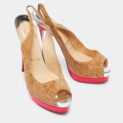 Christian Louboutin Brown Cork Catenita Platform Sligback Pumps Size 38.5 