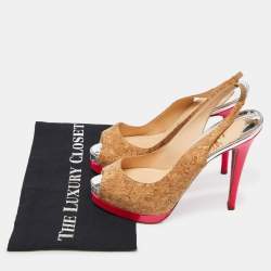 Christian Louboutin Brown Cork Catenita Platform Sligback Pumps Size 38.5 