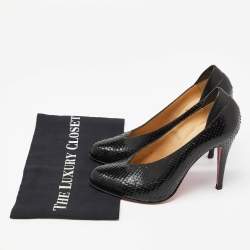 Christian Louboutin Black Python Leather V- Neck Pumps Size 39