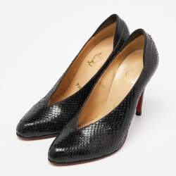 Christian Louboutin Black Python Leather V- Neck Pumps Size 39