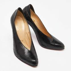 Christian Louboutin Black Python Leather V- Neck Pumps Size 39