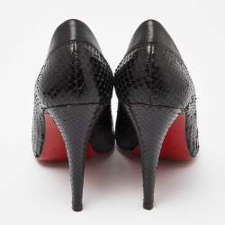 Christian Louboutin Black Python Leather V- Neck Pumps Size 39