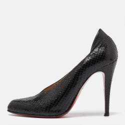 Christian Louboutin Black Python Leather V- Neck Pumps Size 39