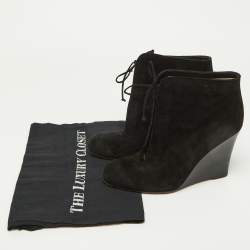 Christian Louboutin Black Suede Lace Up Wedge Booties Size 39