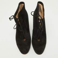 Christian Louboutin Black Suede Lace Up Wedge Booties Size 39