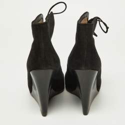 Christian Louboutin Black Suede Lace Up Wedge Booties Size 39