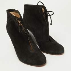 Christian Louboutin Black Suede Lace Up Wedge Booties Size 39