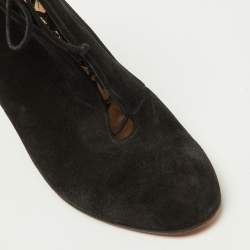 Christian Louboutin Black Suede Lace Up Wedge Booties Size 39