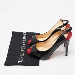 Pre Owned Christian Louboutin Black Leather Private Number Platform Slingback Sandals Size 38