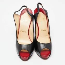 Pre Owned Christian Louboutin Black Leather Private Number Platform Slingback Sandals Size 38