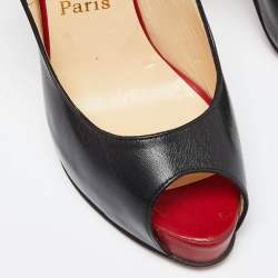 Pre Owned Christian Louboutin Black Leather Private Number Platform Slingback Sandals Size 38