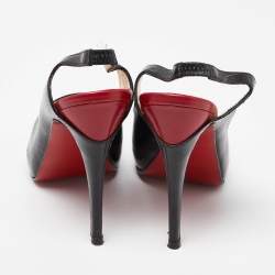 Pre Owned Christian Louboutin Black Leather Private Number Platform Slingback Sandals Size 38