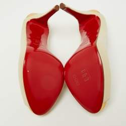 Pre Owned Christian Louboutin Cream/Gold Leather Platform Peep Toe Singback Pumps Size 38