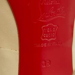 Pre Owned Christian Louboutin Cream/Gold Leather Platform Peep Toe Singback Pumps Size 38