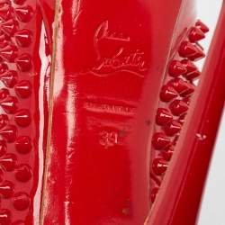 Pre Owned Christian Louboutin Red Patent Leather Lady Peep Spikes Pumps Size 39
