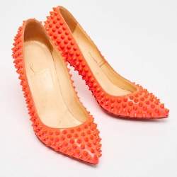 Pre Owned Christian Louboutin Neon Pink Patent Leather Pigalle Spikes Pumps Size 35.5
