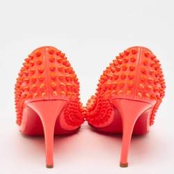 Pre Owned Christian Louboutin Neon Pink Patent Leather Pigalle Spikes Pumps Size 35.5