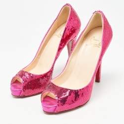 Christian Louboutin Pink Sequins Very Prive  Pumps Size 38.5