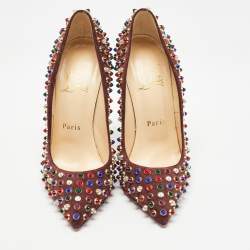 Pre Owned Christian Louboutin Burgundy Suede Follies Cabo Pumps Size 37
