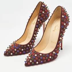 Pre Owned Christian Louboutin Burgundy Suede Follies Cabo Pumps Size 37