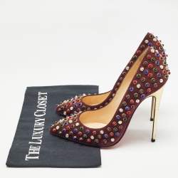 Pre Owned Christian Louboutin Burgundy Suede Follies Cabo Pumps Size 37