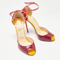 Christian Louboutin Multicolor Patent Leather Pina Spike Sandals Size 37