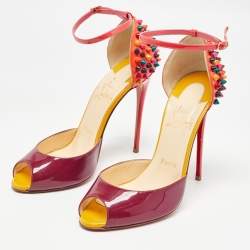 Christian Louboutin Multicolor Patent Leather Pina Spike Sandals Size 37