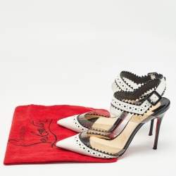 Christian Louboutin White/Black Leather and PVC Chouette Pumps Size 37