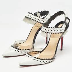 Christian Louboutin White/Black Leather and PVC Chouette Pumps Size 37