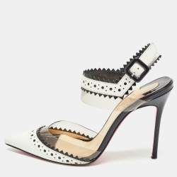 Christian Louboutin White/Black Leather and PVC Chouette Pumps Size 37