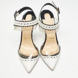 Christian Louboutin White/Black Leather and PVC Chouette Pumps Size 37