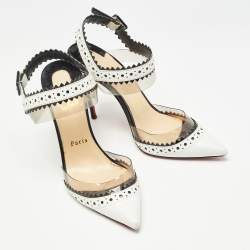 Christian Louboutin White/Black Leather and PVC Chouette Pumps Size 37