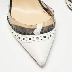 Christian Louboutin White/Black Leather and PVC Chouette Pumps Size 37