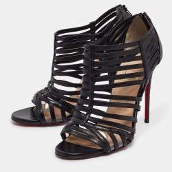 Pre Owned Christian Louboutin Black Leather Booties Size 37