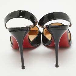 Pre Owned Christian Louboutin Black Patent Leather Actina Slingback Pumps Size 37.5