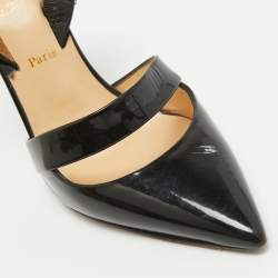 Pre Owned Christian Louboutin Black Patent Leather Actina Slingback Pumps Size 37.5