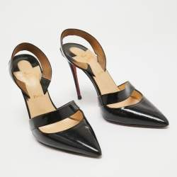 Pre Owned Christian Louboutin Black Patent Leather Actina Slingback Pumps Size 37.5