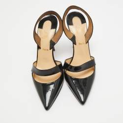 Pre Owned Christian Louboutin Black Patent Leather Actina Slingback Pumps Size 37.5