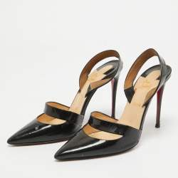 Pre Owned Christian Louboutin Black Patent Leather Actina Slingback Pumps Size 37.5