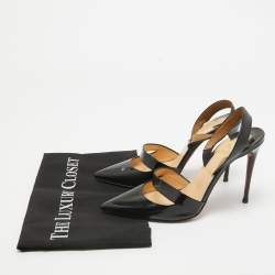 Pre Owned Christian Louboutin Black Patent Leather Actina Slingback Pumps Size 37.5