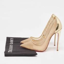 Christian Louboutin Gold Leather and Mesh Follies Resille Pumps Size 37.5