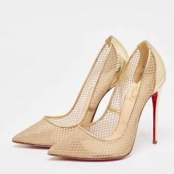 Christian Louboutin Gold Leather and Mesh Follies Resille Pumps Size 37.5