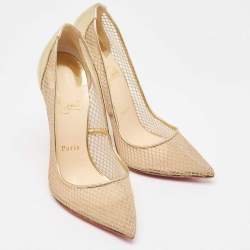 Christian Louboutin Gold Leather and Mesh Follies Resille Pumps Size 37.5