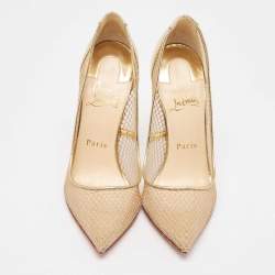 Christian Louboutin Gold Leather and Mesh Follies Resille Pumps Size 37.5