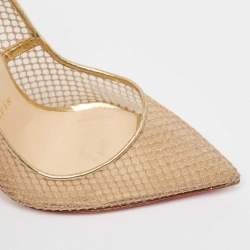 Christian Louboutin Gold Leather and Mesh Follies Resille Pumps Size 37.5