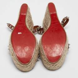 Christian Louboutin Brown Leather Mafaldina Espadrille Wedge Sandals Size 38